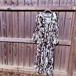 Rusttydustty Dress Womens XL Black Floral Boho Paisley Maxi Hippie Sleeve Belted